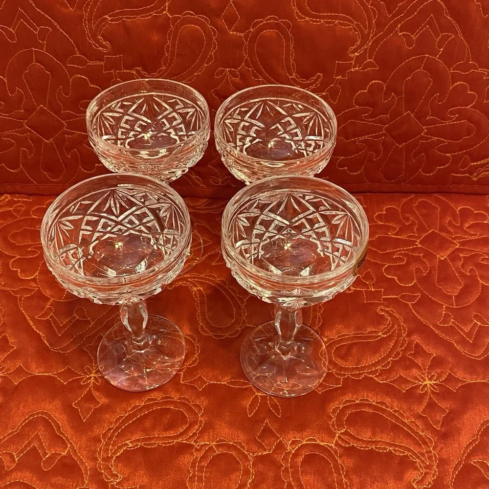 Four Sheffield 24% Lead‎ Crystal Champagne Toasting Glasses Made in Yugoslavia